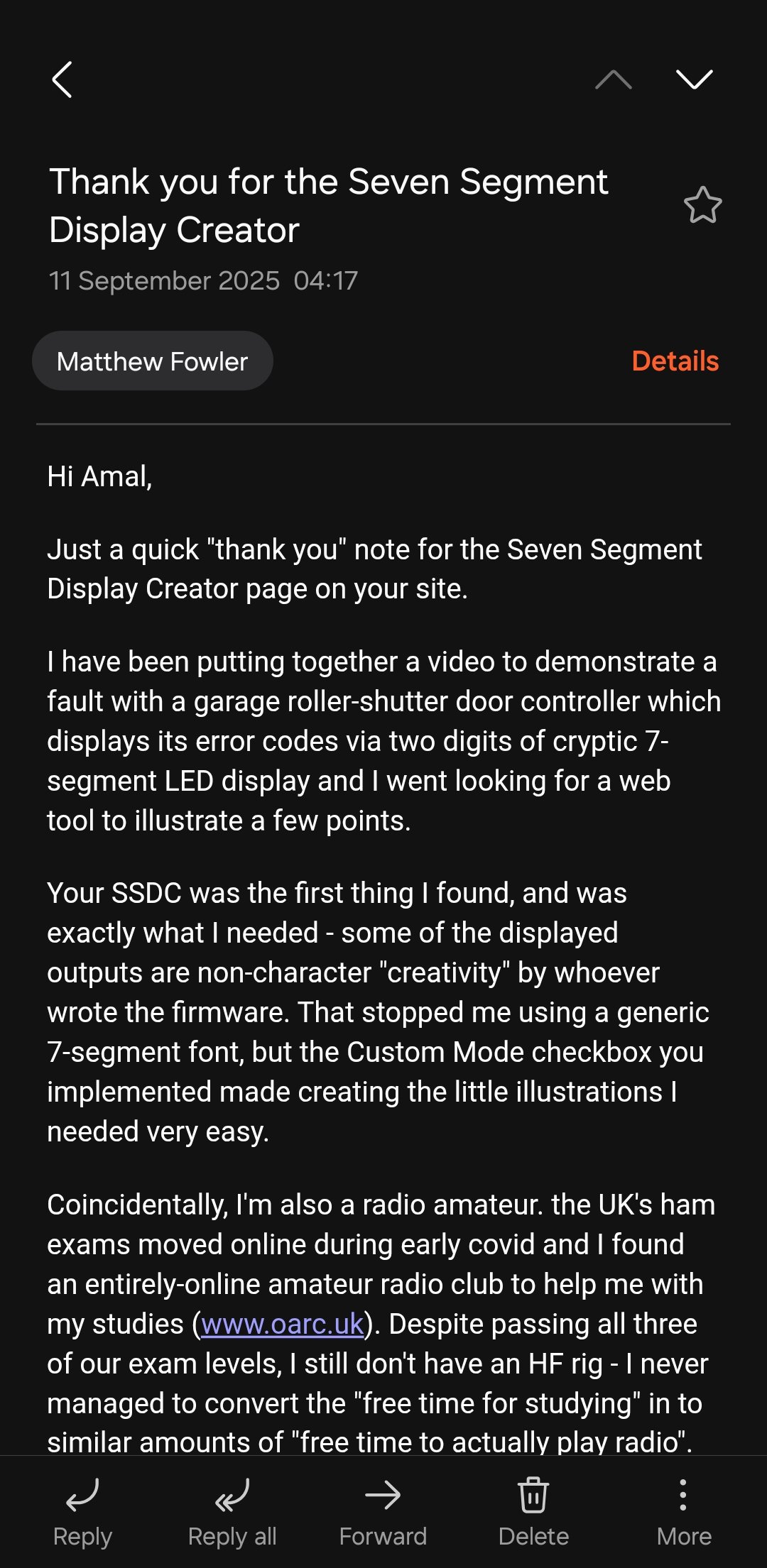 A thank-you note — and it made my day